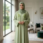 Floral Embroidered Abaya With Matching